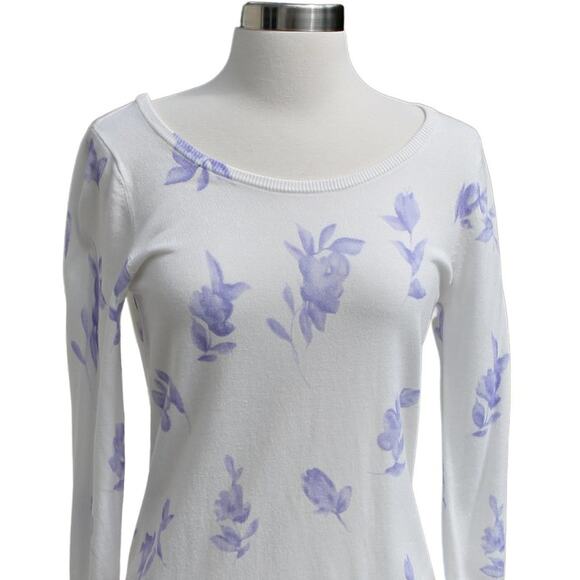 Premise Studio Women's Pullover Sweater Purple Floral White Lightweight Size S - Picture 1 of 13